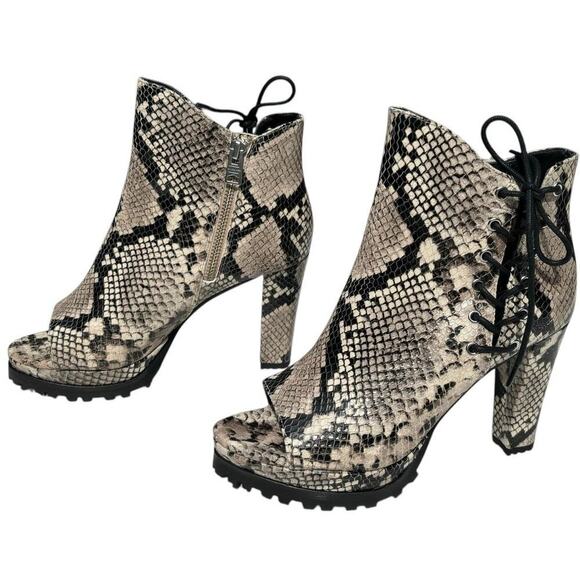 New ALLSAINTS Micaela Suede Lace-Up Boots Size 37 Open Toe Snake Skin - Picture 3 of 9